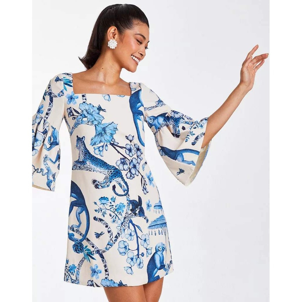 Mestiza New York Vivienne Mini Dress Womens Blue Ivory Monkey Toile 6